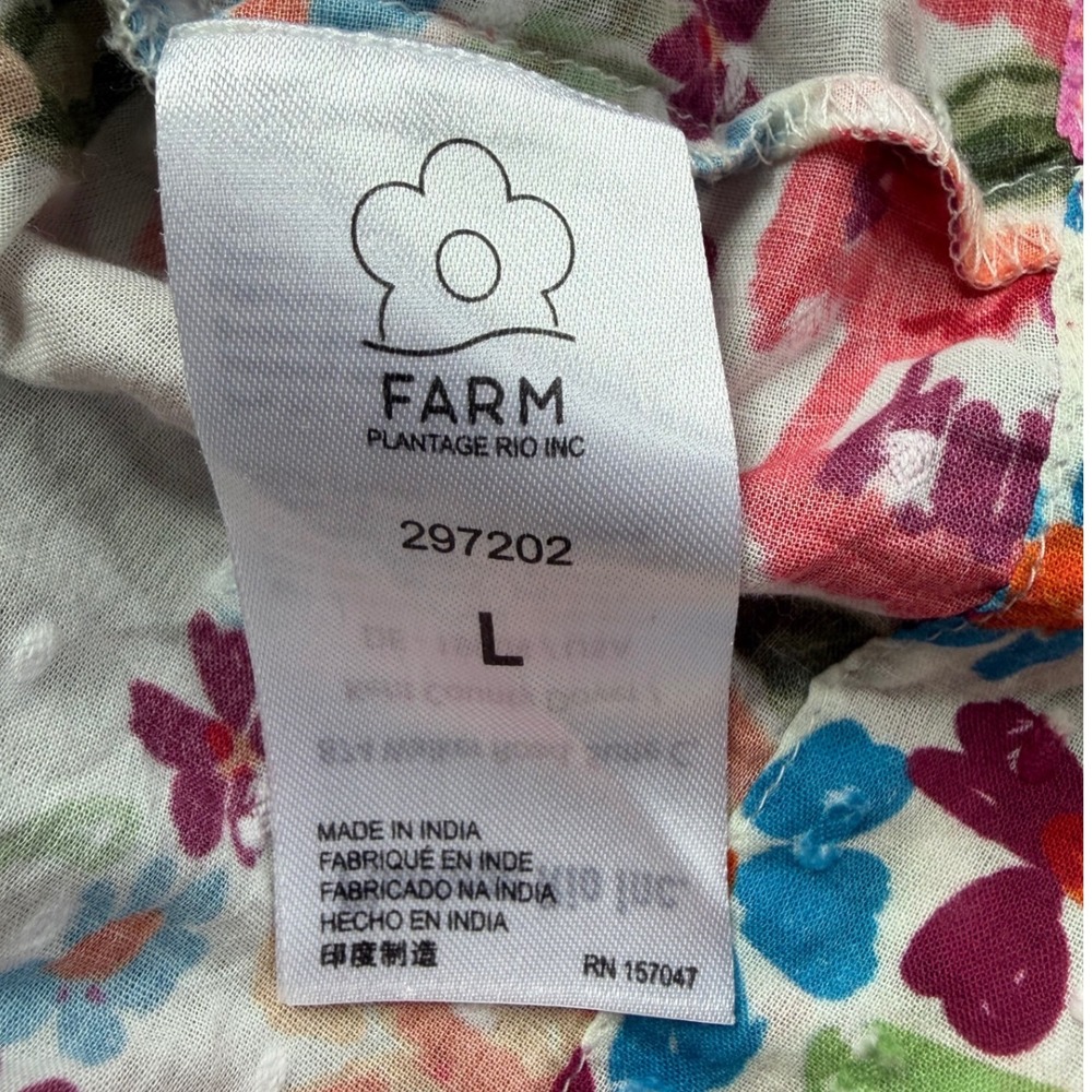 Farm Rio Floral Pom Pom Trim Swiss Dot Babydoll Blouse Multi Color Womens Large - Picture 4 of 7